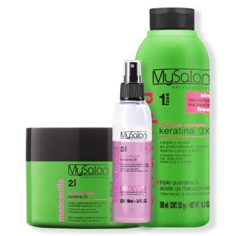 MySalon Professional 3X Keratina - zestaw do prostowania włosów, szampon 500ml, maska 250ml i płynna keratyna 100ml 